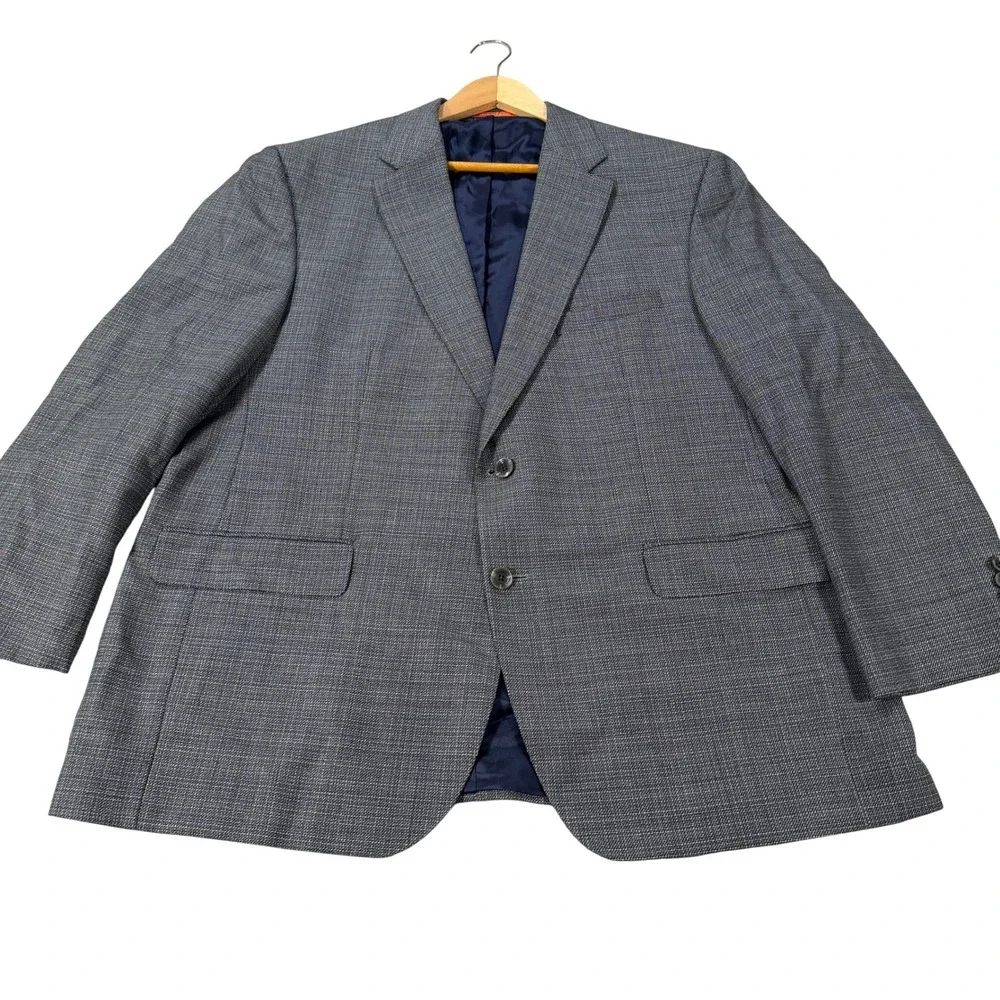 Cremieux Mens 48R Blazer Blue Gray Check Wool Norman-R SPJ Modern Classic Fit
